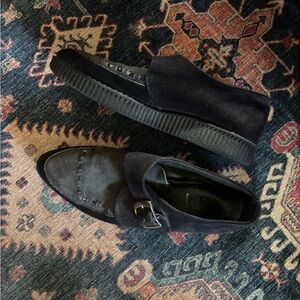 Men's Black and Gray Suede Slip-On Creeper Loafers with Buckle